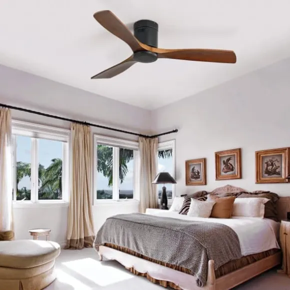 52 tum Flachbyggd takfläkt DC med 3 träblad, tyst reversibelt motor och fjärrkontroll, utan belysning