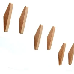6 väggkrokar i trä 14,2*4,4*2,1 cm, minimalistiska klädkrokar i ek, används för att hänga badrumshanddukar.