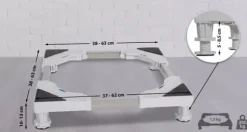 Adjustable Washing Machine Base Stand with Wheels - White Plastic & Steel Tube Rack, 300KG Capacity - Universal Fit for Dryers, Refrigerators