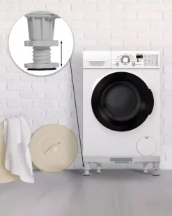 Adjustable Washing Machine Base Stand with Wheels - White Plastic & Steel Tube Rack, 300KG Capacity - Universal Fit for Dryers, Refrigerators