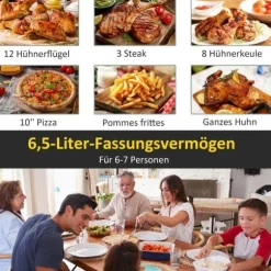 Airfryer 6,5 L, 1700 W, 8 program, LED-display, non-stick korg, hälsosam oljefri matlagning