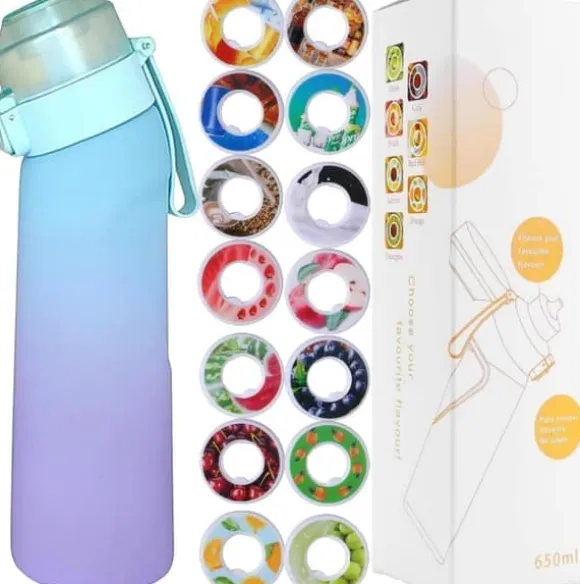 Air-Up Luftvattenflaska 650ml – 7 Smakkapslar | Sockerfri & Aromatisk | Gradient Blå med Suprör