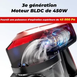 Akitas V10A Sladdlös Stövsugare 450W med BLDC-motor, Sugkraft 45kPa, 60min Autonomi, Grön LED Borste, Lätt, Anti-Trassel