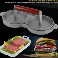 Aluminiumlegering Non-Stick Dubbel Burger Press Mögel Hamburgare Kött Nötkött Köksverktyg