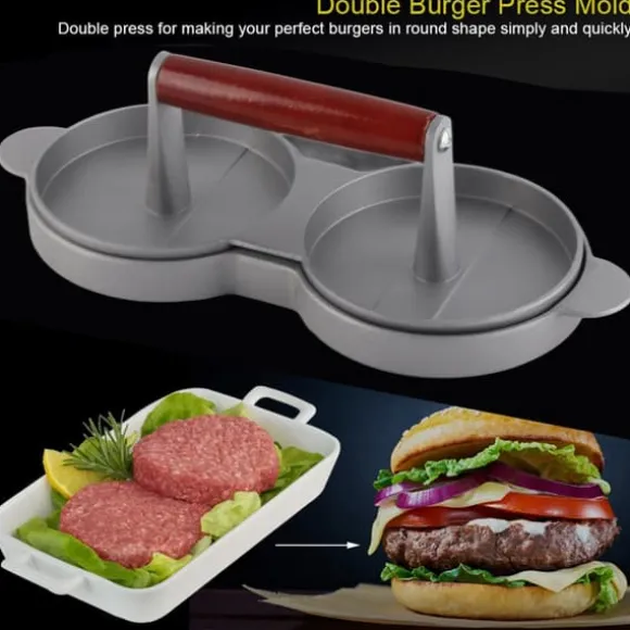 Aluminiumlegering Non-Stick Dubbel Burger Press Mögel Hamburgare Kött Nötkött Köksverktyg