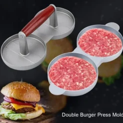 Aluminiumlegering Non-Stick Dubbel Burger Press Mögel Hamburgare Kött Nötkött Köksverktyg