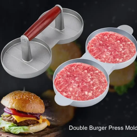 Aluminiumlegering Non-Stick Dubbel Burger Press Mögel Hamburgare Kött Nötkött Köksverktyg