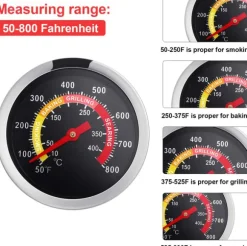 Analog Termometer i Rostfritt Stål för Frill & Ugn