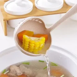 Anti skållning Långt handtag runt filter durkslag sked - Beige