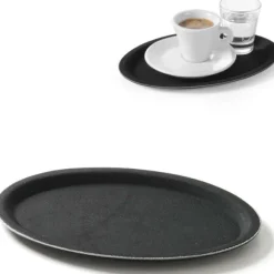 Anti-halk oval servisbricka 16x23cm - svart