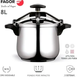 Autokokare med hävarm 8 L, Induktion, Rostfritt Stål 18/10, 3 Säkerhetssystem FAGOR Clásica Bombe 8 Silver 800116