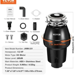 Avfallskvarn, 18.5x18.5x37 cm, rostfritt stål