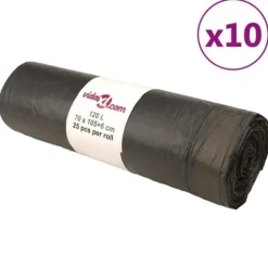 Avfallspåsar med dragsnöre - Slitstarka och perforerade | Färg: Svart | Storlek: 120 L, 250 st