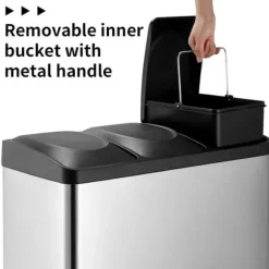 Avfallssorteringskärl - Pedalhink - 3 fack - 3 x 6 L - Rektangulär - Metall - För kök