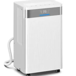 Avfuktare - Elektrisk luftavfuktare - 12 L/dygn - 2 L tank - Tyst - 24 h timer - Kontinuerlig dränering - 12–25 m² - Vit