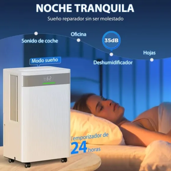 Avfuktare - Elektrisk luftavfuktare - 12 L/dygn - 2 L tank - Tyst - 24 h timer - Kontinuerlig dränering - 12–25 m² - Vit