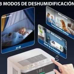 Avfuktare - Elektrisk luftavfuktare - 12 L/dygn - 2 L tank - Tyst - 24 h timer - Kontinuerlig dränering - 12–25 m² - Vit