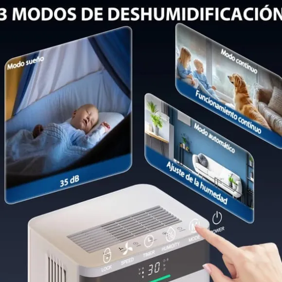 Avfuktare - Elektrisk luftavfuktare - 12 L/dygn - 2 L tank - Tyst - 24 h timer - Kontinuerlig dränering - 12–25 m² - Vit