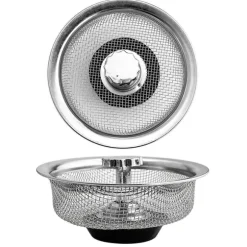 Avloppssil diskbänkssil med plugg med handtag rostfritt stål Silver 2-pack