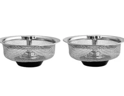 Avloppssil diskbänkssil med plugg med handtag rostfritt stål Silver 2-pack