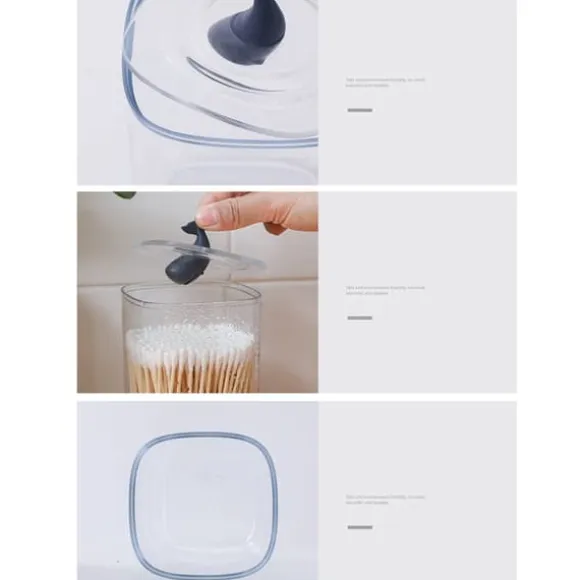 Badrumsbehållare Multifunktionstransparenta bomullspinnar Förvaringsbehållare med lock för hemval