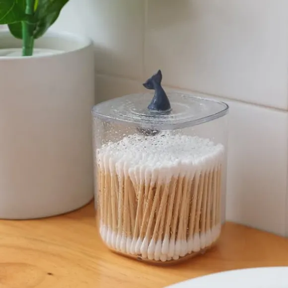 Badrumsbehållare Multifunktionstransparenta bomullspinnar Förvaringsbehållare med lock för hemval