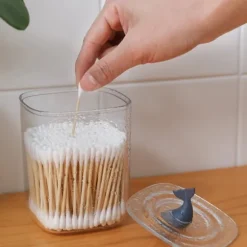 Badrumsbehållare Multifunktionstransparenta bomullspinnar Förvaringsbehållare med lock för hemval