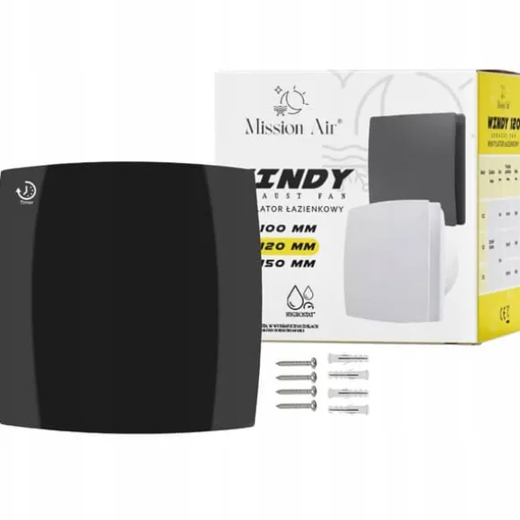 Badrumsfläkt WINDY 120 T SVART