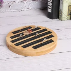 Bambu runda ringar hållare bricka visar tallrik smyckesorganisatör display för butik