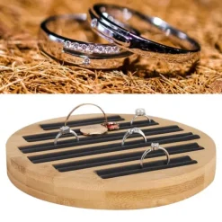 Bambu runda ringar hållare bricka visar tallrik smyckesorganisatör display för butik