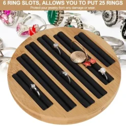 Bambu runda ringar hållare bricka visar tallrik smyckesorganisatör display för butik