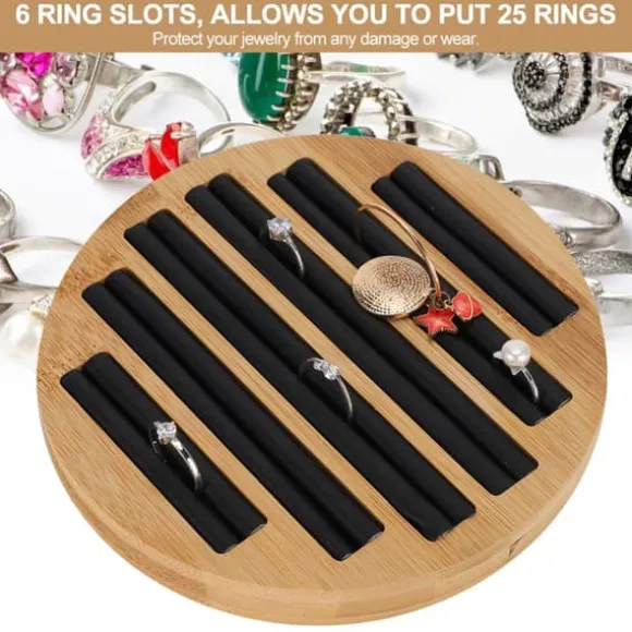 Bambu runda ringar hållare bricka visar tallrik smyckesorganisatör display för butik
