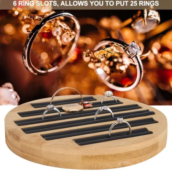 Bambu runda ringar hållare bricka visar tallrik smyckesorganisatör display för butik