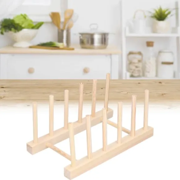 Bambu Skål tallrik Lätt bärbar Miljövänlig Slitstark Tall Trä Diskställ 5 Galler 23 cm