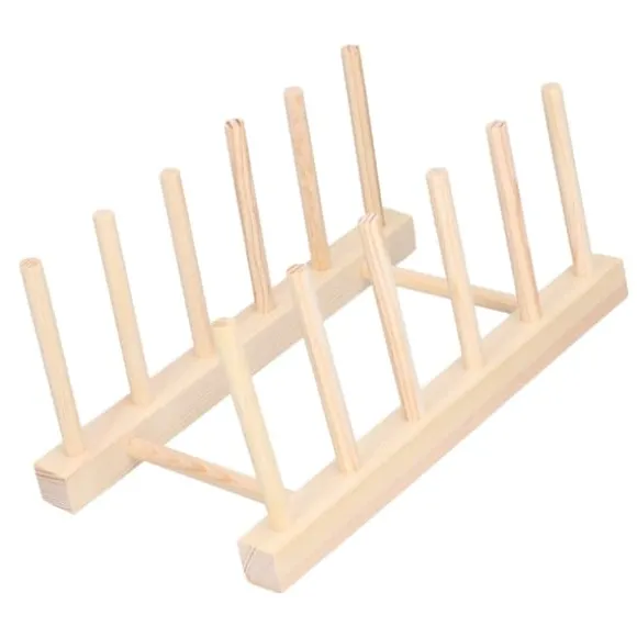 Bambu Skål tallrik Lätt bärbar Miljövänlig Slitstark Tall Trä Diskställ 5 Galler 23 cm