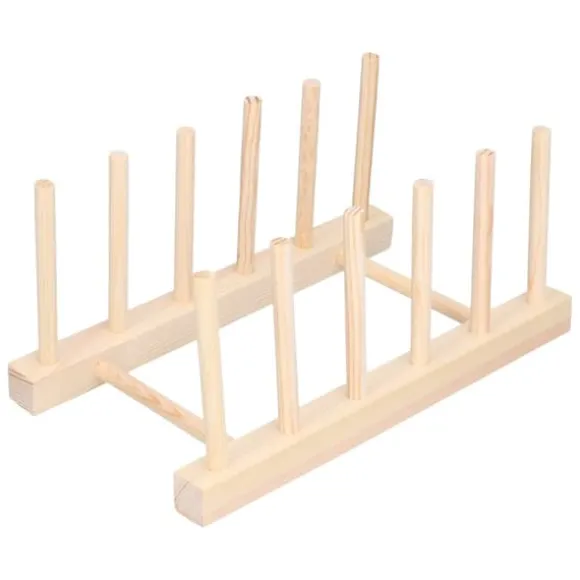 Bambu Skål tallrik Lätt bärbar Miljövänlig Slitstark Tall Trä Diskställ 5 Galler 23 cm