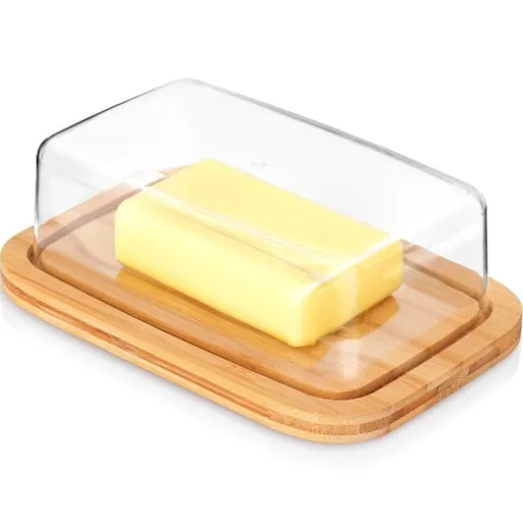 Bambu smör skål köksbehållare för smör förvaring