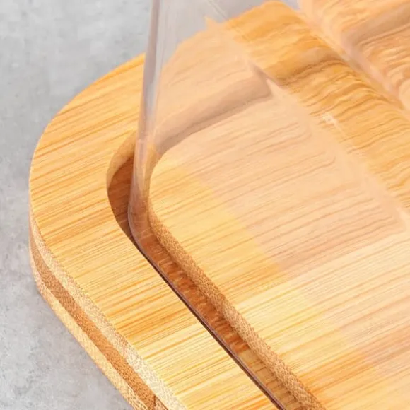 Bambu smör skål köksbehållare för smör förvaring