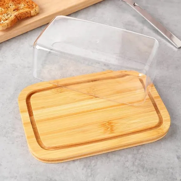 Bambu smör skål köksbehållare för smör förvaring