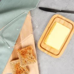Bambu smör skål köksbehållare för smör förvaring
