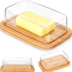 Bambu smör skål köksbehållare för smör förvaring