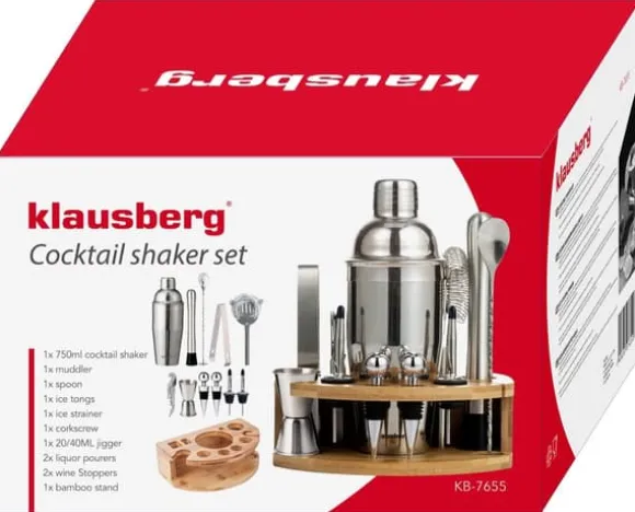 Bartenderset för cocktails, 12 delar, silvershaker, KLAUSBERG KB-7655