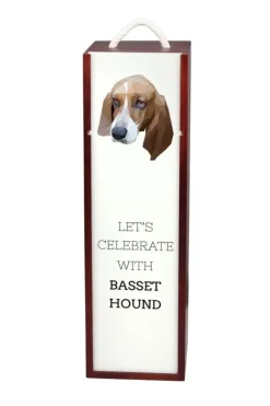Basset Hound - en geometrisk låda med ett foto och en inskription för Art-Dog-vin