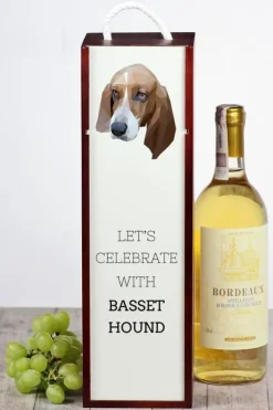 Basset Hound - en geometrisk låda med ett foto och en inskription för Art-Dog-vin