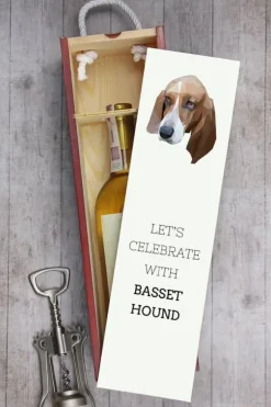 Basset Hound - en geometrisk låda med ett foto och en inskription för Art-Dog-vin
