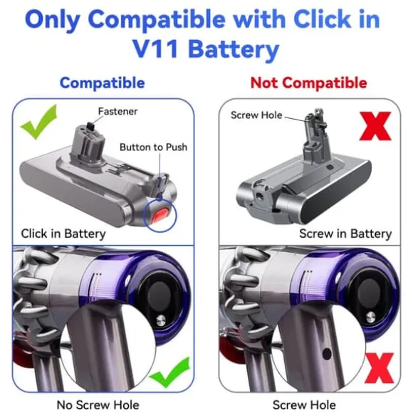 Batteri till Dyson V11, ersättningsbatteri 25,2 V 6000 mAh, V11 Click-in-version (SV14), färg: grå
