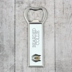 Bearded Collie, Highland Collie - flasköppnare med foto och inskription för Art-Dog beer