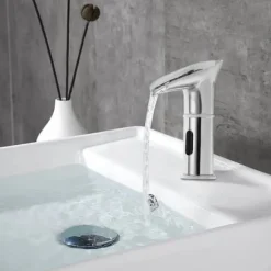 Beröringsfri infraröd sensorblandare, automatisk kran med vattenfallsutlopp för badrum och kök, svart