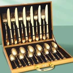 Bestick - TD® - 24-delarsset - Guldiga - Rostfritt Stål - Modern Design