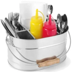Bestickbehållare av stål för såser och servetter med handtag 245x167mm